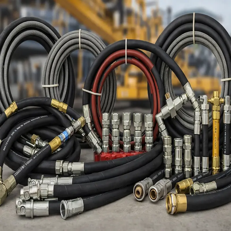 Mangueras hidráulicas industriales de alta presión con acoples metálicos para maquinaria pesada y minería – Turflex Perú.